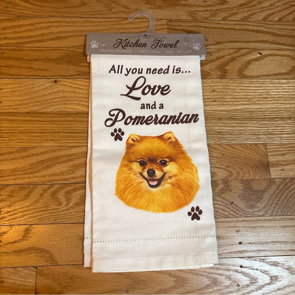 NWT Kitchen Towel with Pomeranian Design - Cream